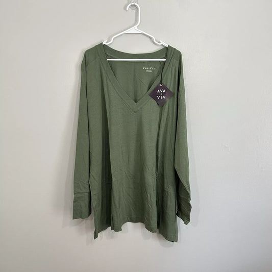 Ava & Viv Women’s Plus Size 4X Olive Top Long Sleeve V-Neck